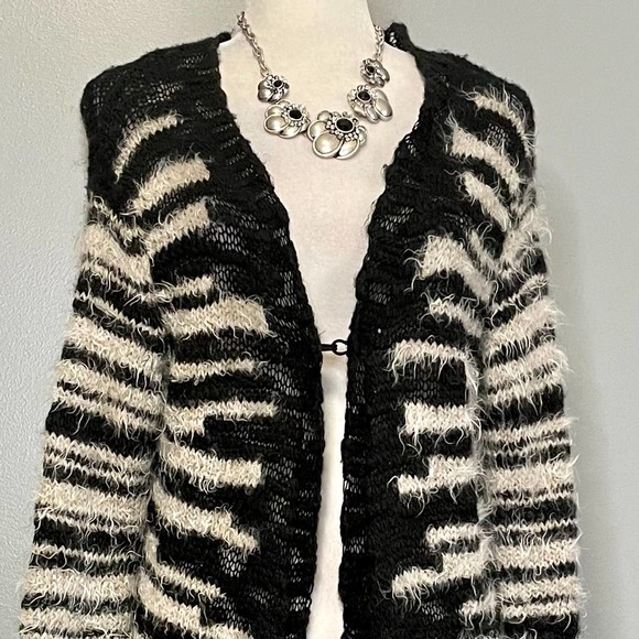 Nana Nucci Italy Black White Striped Cardigan Sweater Wool Alpaca - Picture 2 of 5